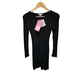 Heart & Hips Black Ribbed Long-Sleeve Knit Dress S Soft Stretchy